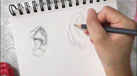 L'oeil Loeil art blog sketching pencil artist ears drawing different angle front view side how to ears drawing pencil black