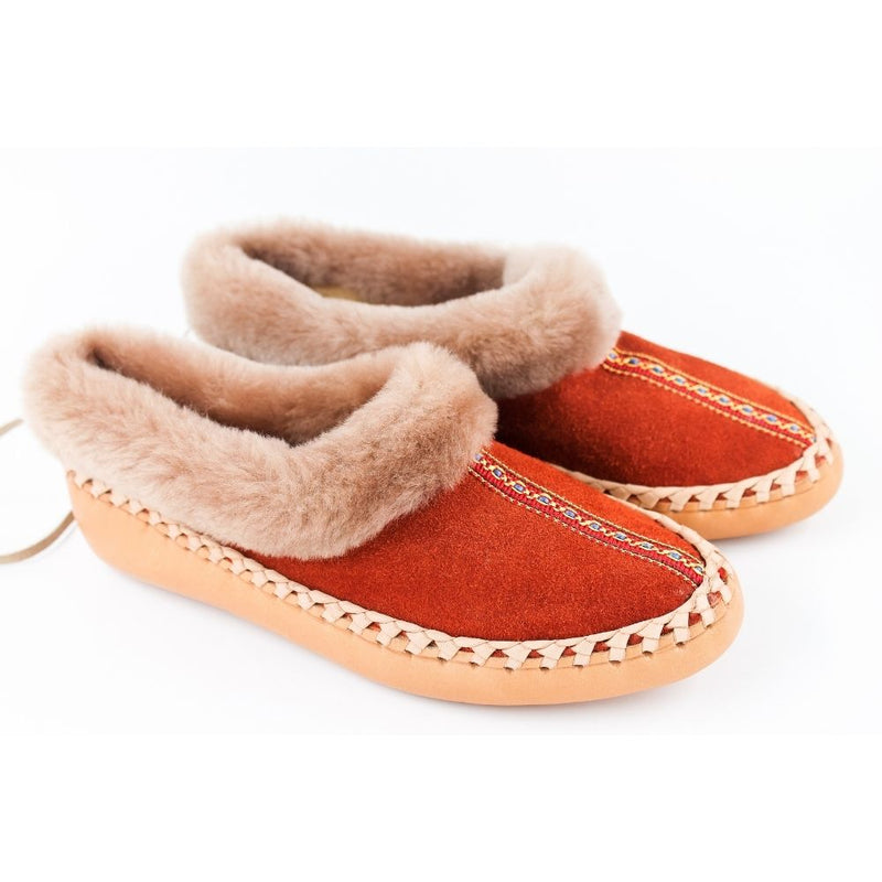 Terracotta sheepskin slippers with 