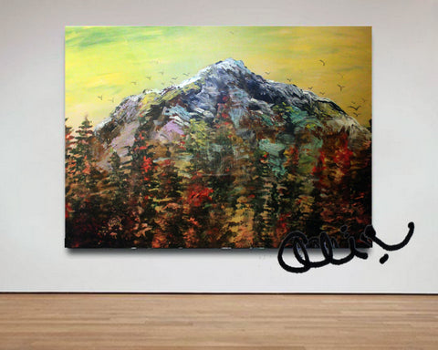 "Mountain Rainier "Mountain Rainier in Yellow Sky", 24"x36", 2016, acrylic on canvas, original art, mountain artworkin Yellow Sky", 24"x36", 2016, acrylic on canvas, original art, mountain artwork