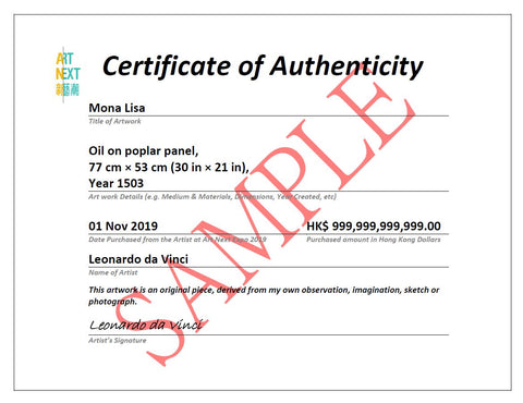 art  next certificate of authenticity from art next alice chan