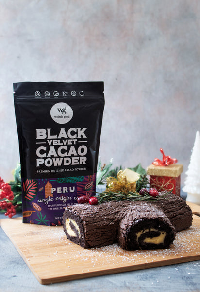 weirdo-good-buche-de-noel-with-black-velvet-cacao-bag-yule-log-cake