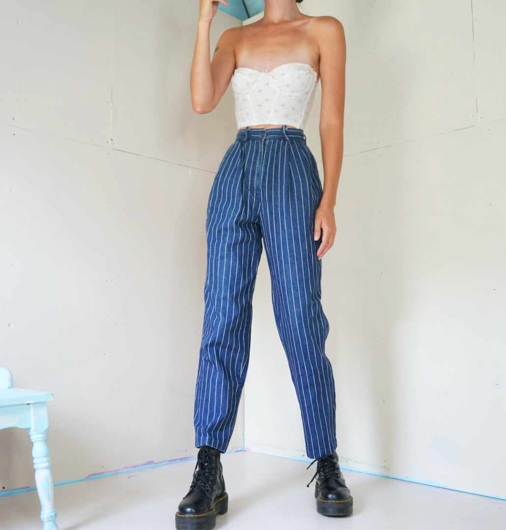 high waisted striped jeans