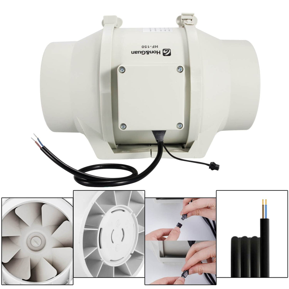 6" Inline Duct Fan Exhaust Booster Blower Air Cool IntelliThrive 60 Hz 0.35 Amps 