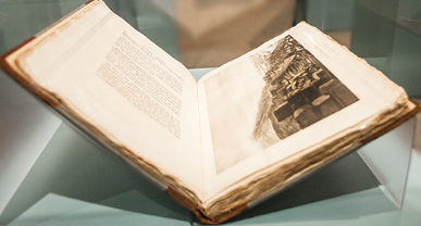 Antique book on display in the Noble Marbles exhibit