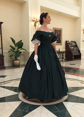 Green Taffeta Mid-Victorian Ball Gown