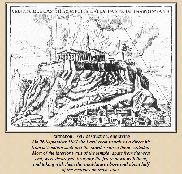 Destruction of the Parthenon by shelling in 1687