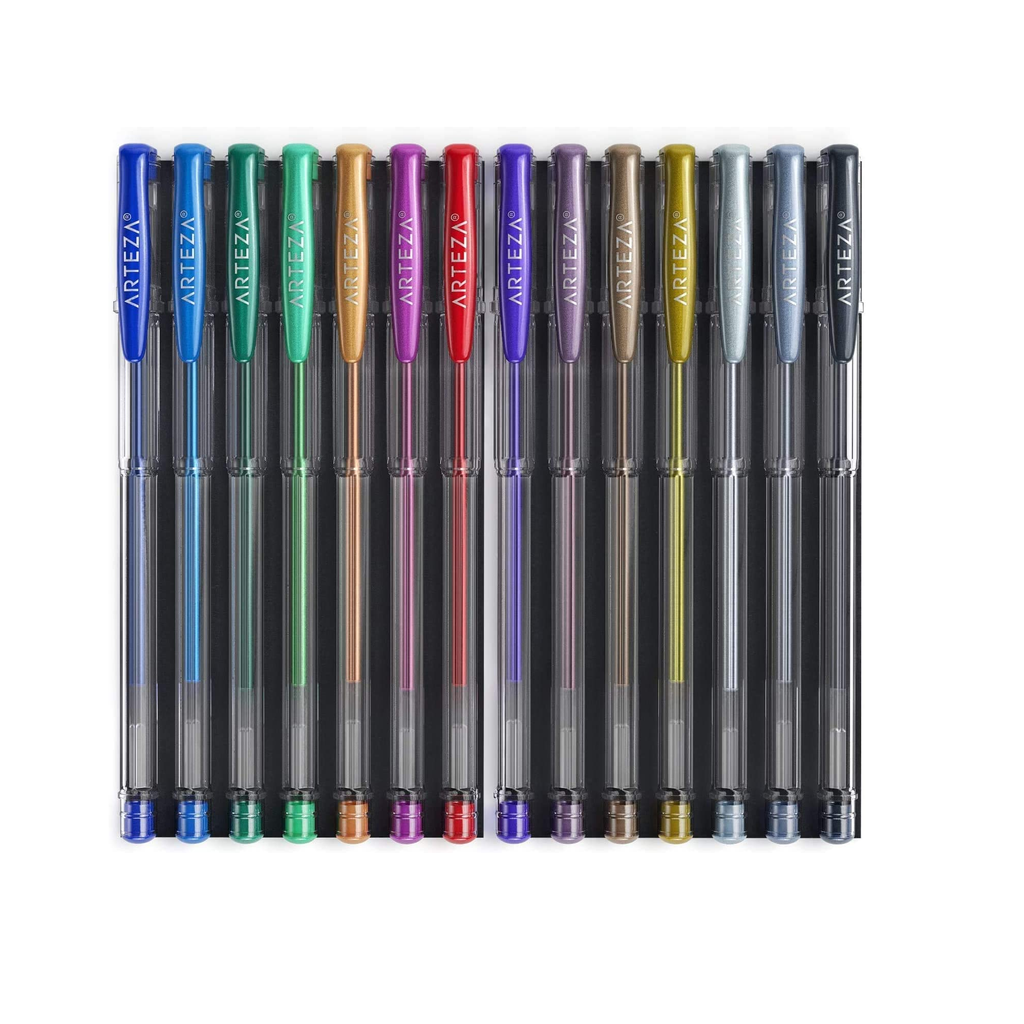 Arteza Metallic Gel Pens | Set of 14 | Bright and Vivid Colors