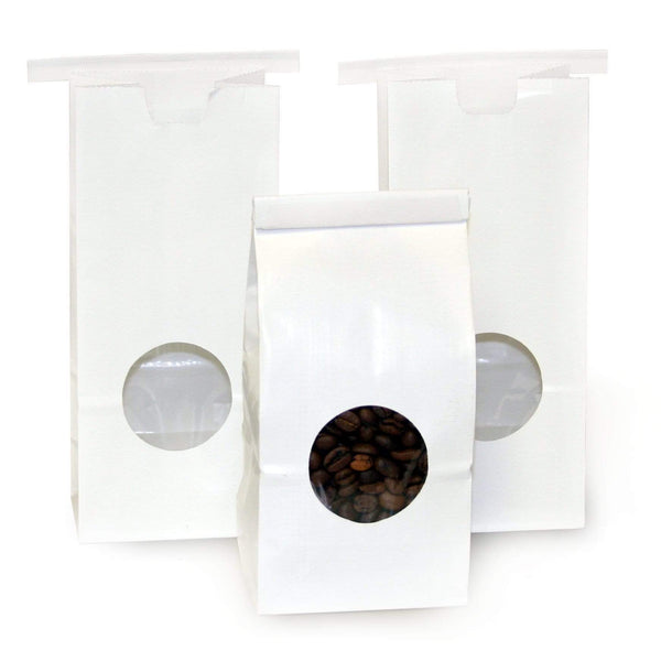 Window Bags - Half Pound Coffee Bags with Window and Tin Ties - WHITE