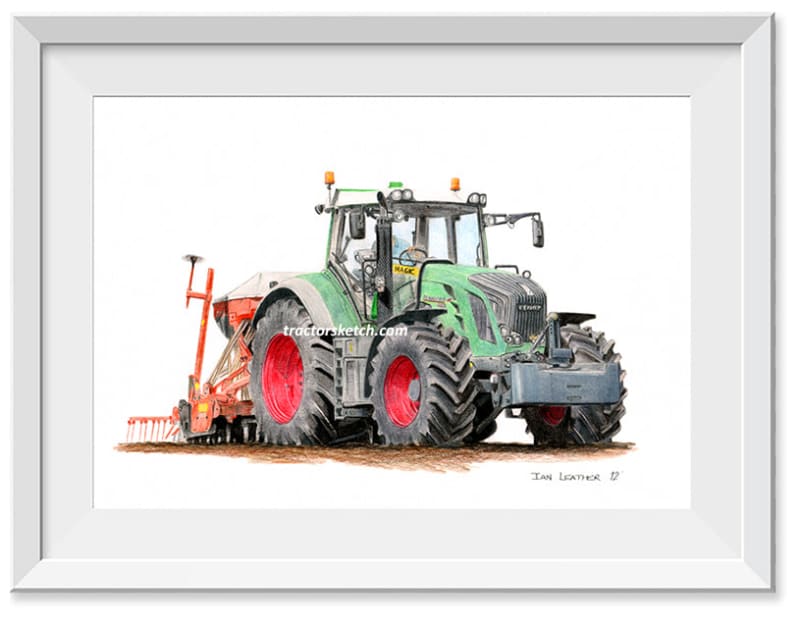 Tractor Art Drawing Sketch Picture Fendt 828 And Drill