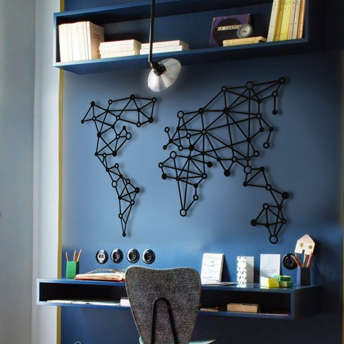 Geometric Metal World Map Wall Art Hencely Home Decor