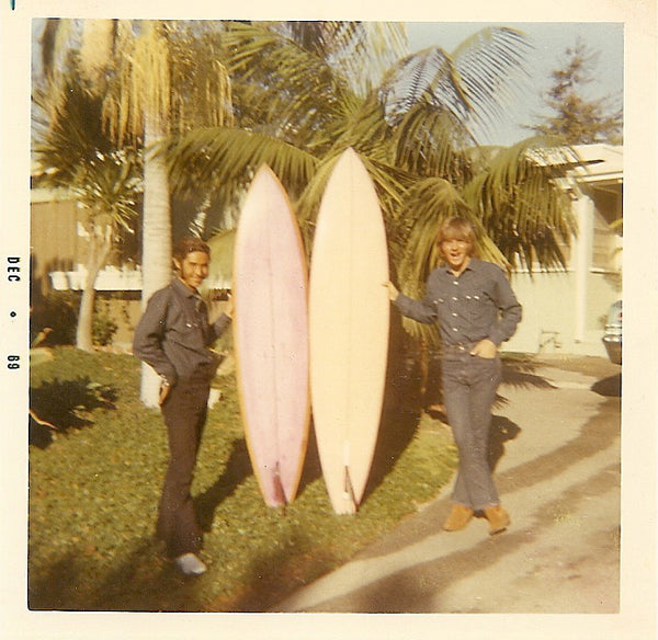 Victor Torres and Michel with single fin equipment in 1969