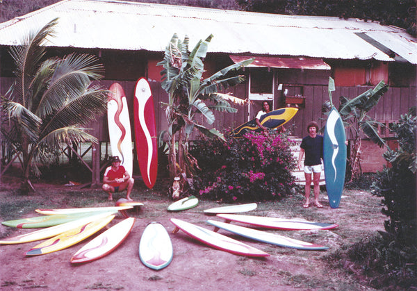 Single fins outside our Sunset Beach glass shop