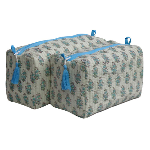 Block Print Cosmetic Bags - Aqua Lotus (Set of 2)