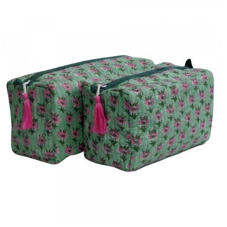 Block Print Cosmetic Bags - Green Rose (Set of 2)