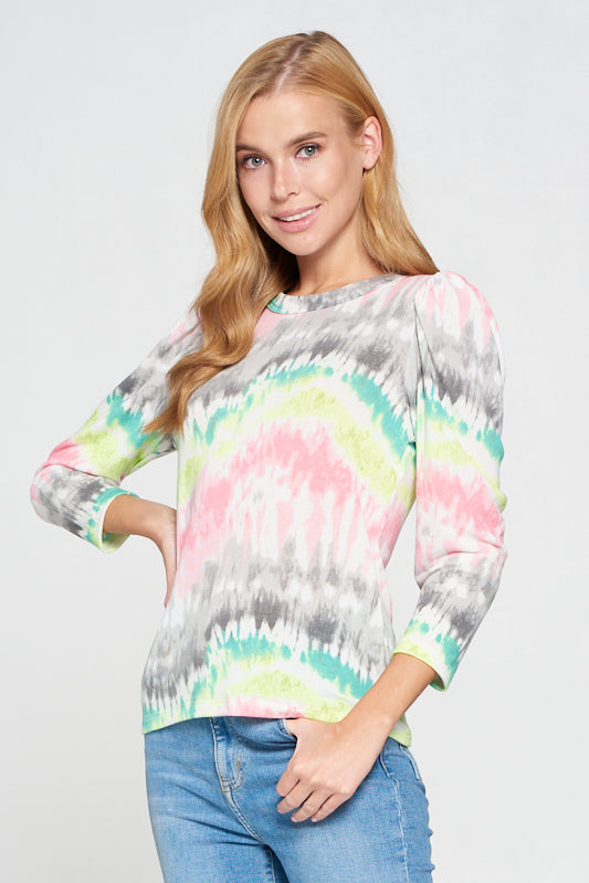 tie dye puff sleeve sweater