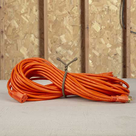 Orange cord tied by gear tie