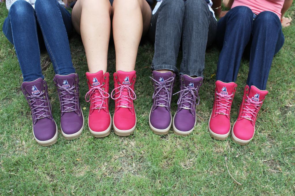 steel blue pink boots