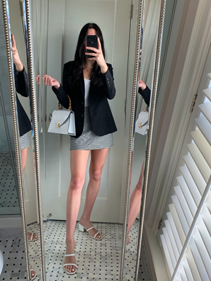 Black blazer styled for brunch