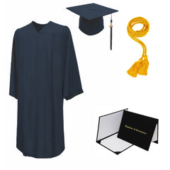 Matte High School Cap, Gown, Tassel, Honor Cord, Diploma Cover Package