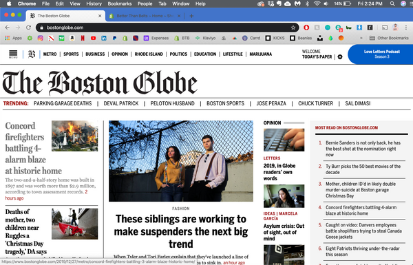 Better Than Belts Modern Suspender in The Boston Globe 