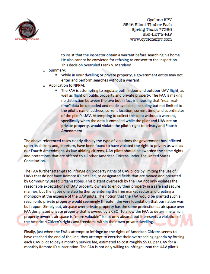 Cyclone FPV FAA Response to Remote ID Proposal Page 5