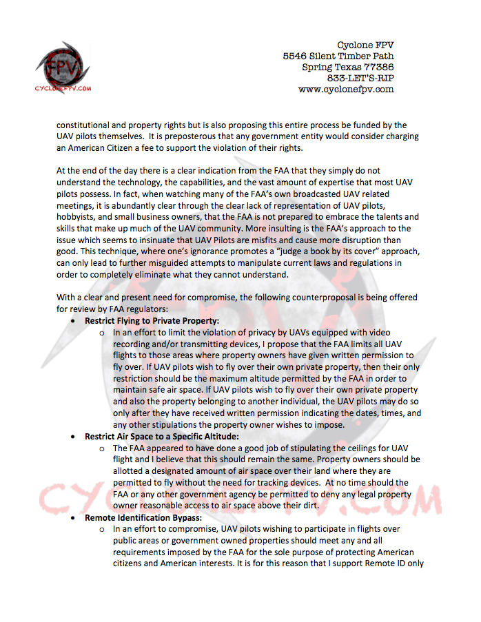 Cyclone FPV FAA Response to Remote ID Proposal Page 6
