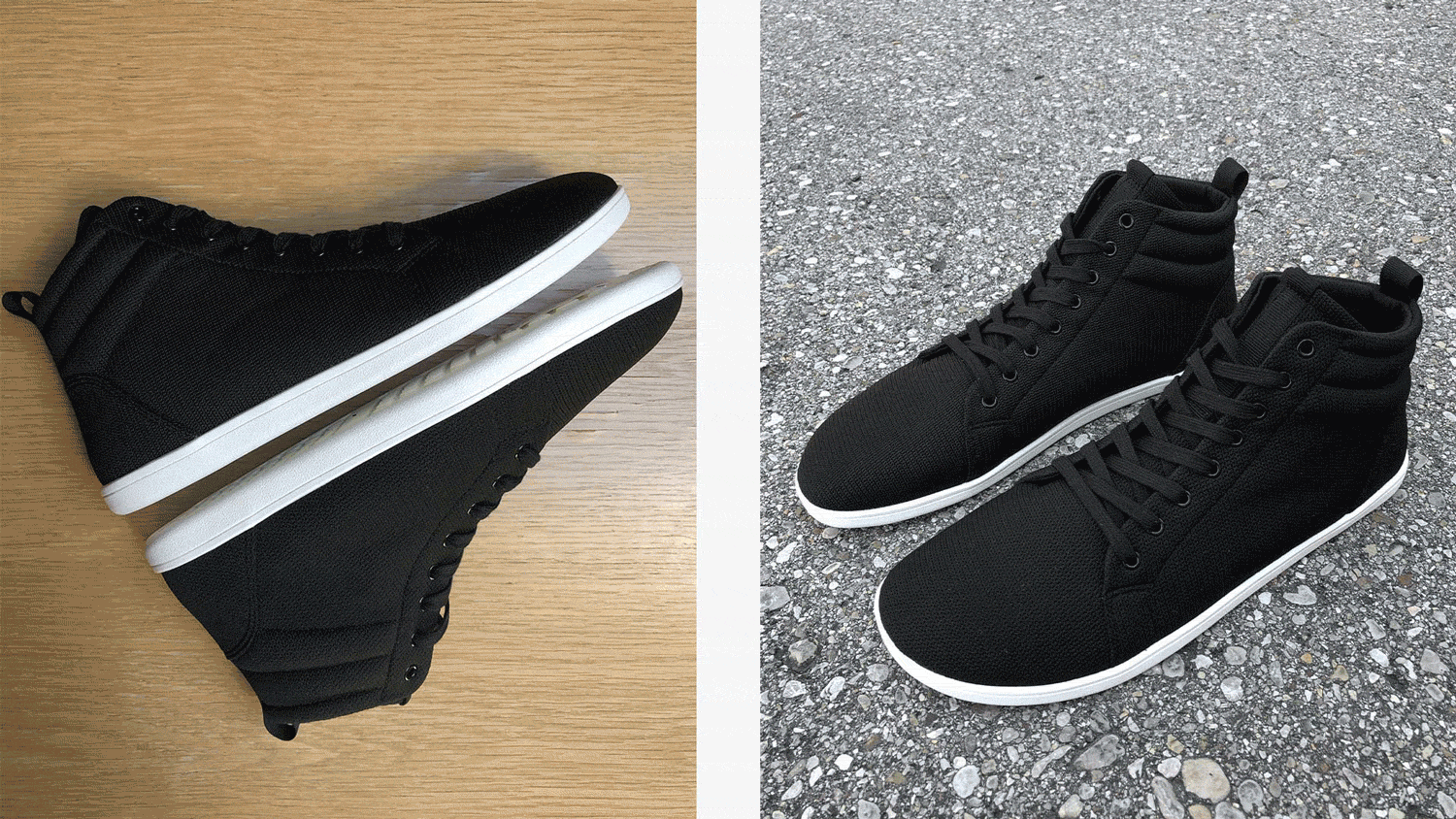 Feelgrounds Highrise barefoot shoes are being developed in the colors All Black, Cloud Grey, Off White, Olive Green and Gum Graphite.