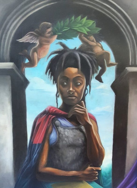 Tre Wilkes Art- Queen Nzinga, Oil Painting, Black Subjects in Art, Urban Art, Classical Motiff in Art, 