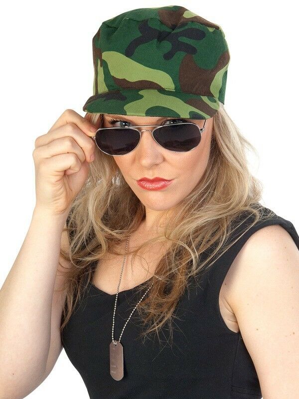 Camouflage Army Soldier Cap Hat Dog Tag Sunglasses Fancy Dress Accessories