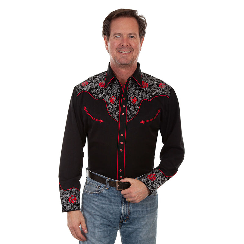 Scully Men's Rose Embroidered Western Dress Shirt