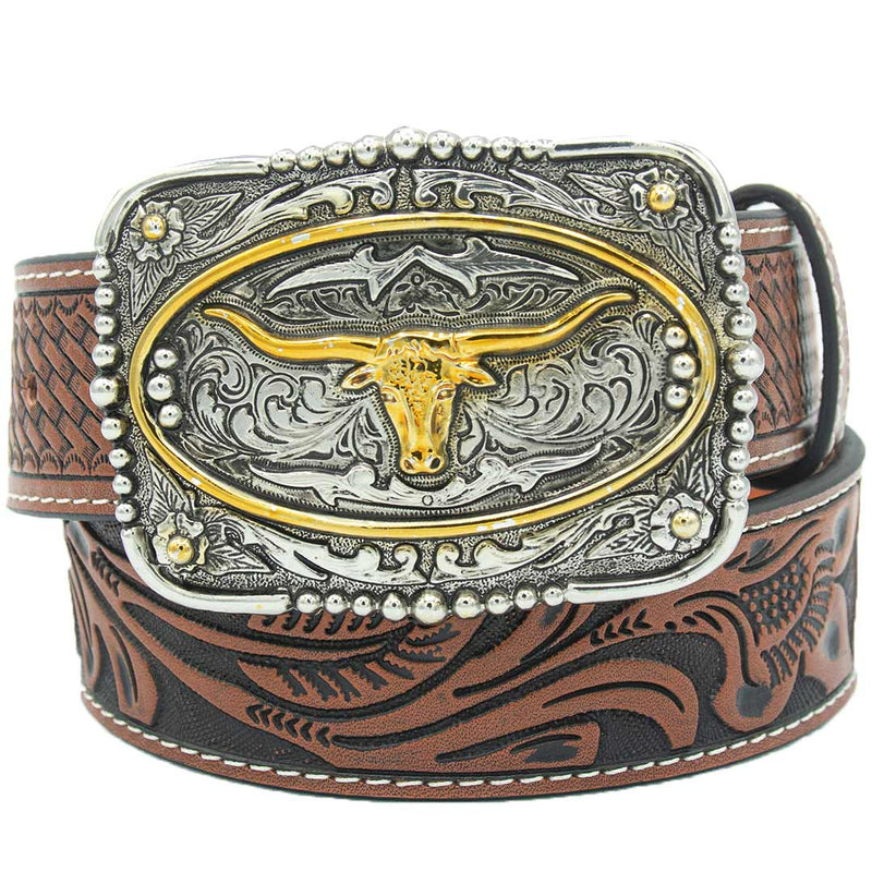 AndWest Kids’ Square Longhorn Tooled Buckle Belt