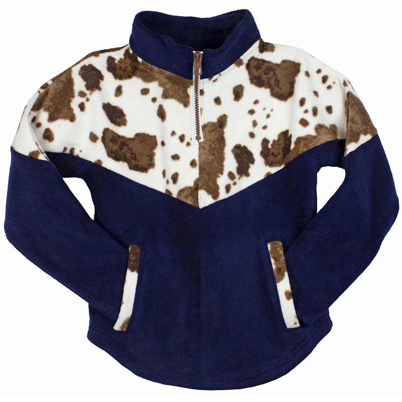 Cruel Denim Girls' Cow Print 1/4 Zip Fleece Pullover