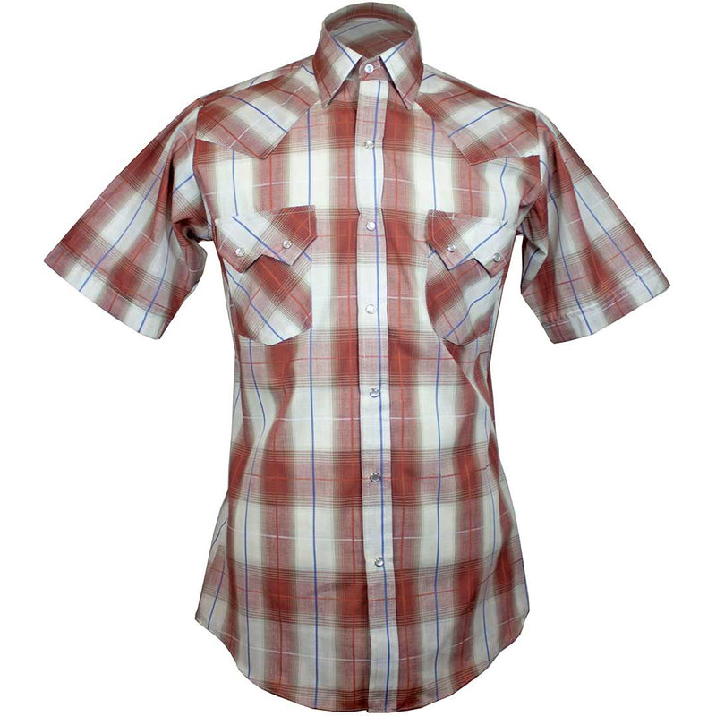 Ely Cattleman Men's Short Sleeve Windowpane Plaid Snap Shirt