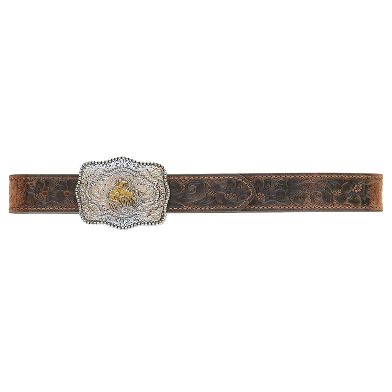 AndWest Boy's Tooled Leather Belt with Buckin' Bronc Buckle