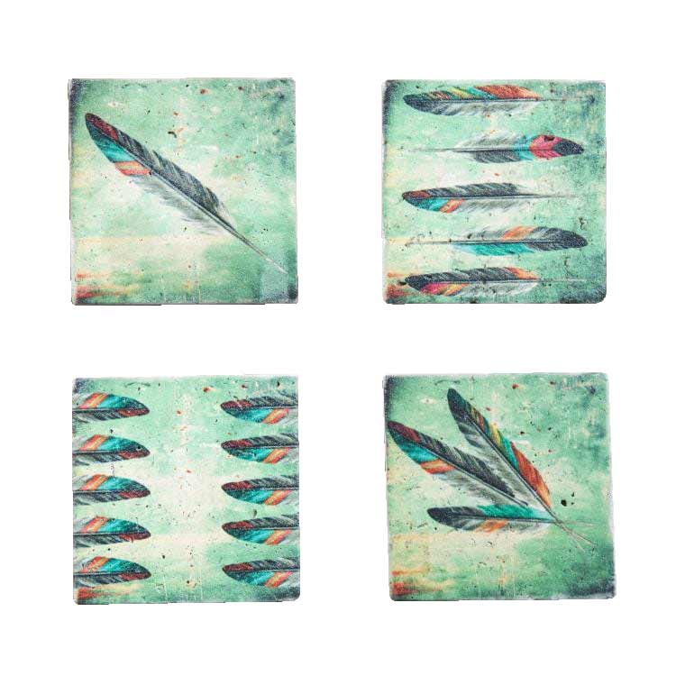 Hi End Accents Tossed Feather Coasters - Set of 4