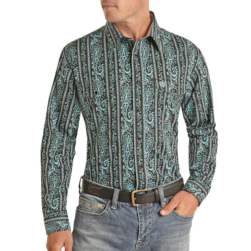 Panhandle Men's Paisley Stripe Print Snap Shirt