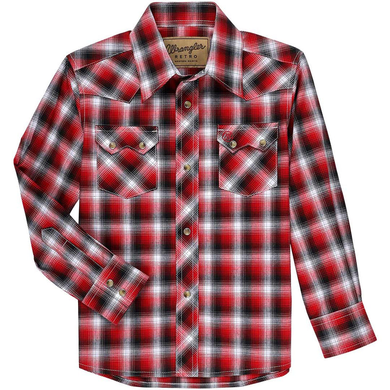 Wrangler Boys' Sawtooth Pocket Plaid Snap Shirt