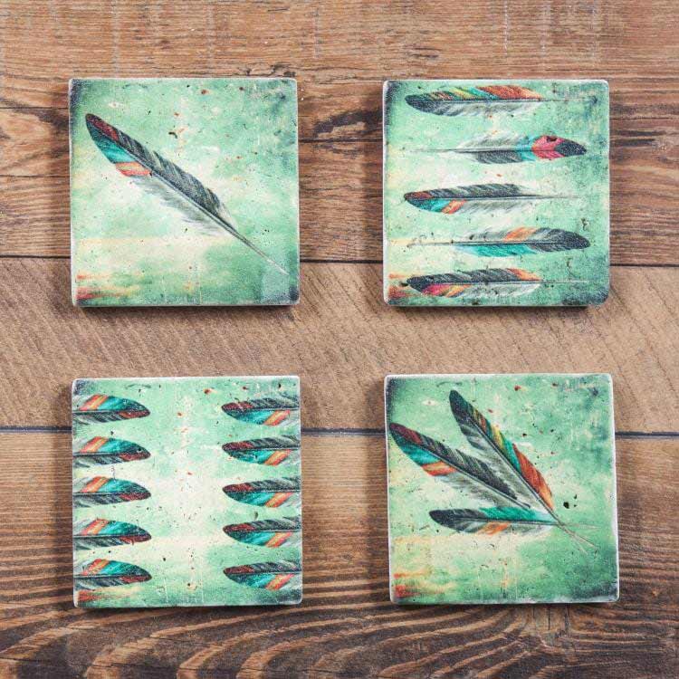 Hi End Accents Tossed Feather Coasters - Set of 4