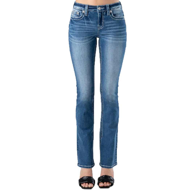 Miss Me Women's Floral Horseshoe Bootcut Jeans