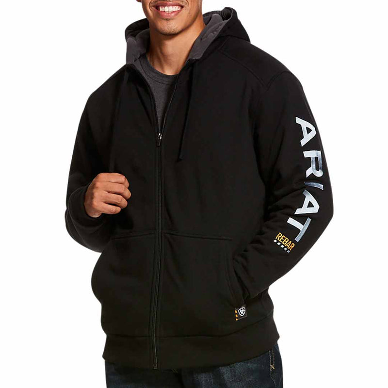 Ariat Men's Rebar Logo Sleeve Zip-Up Hoodie