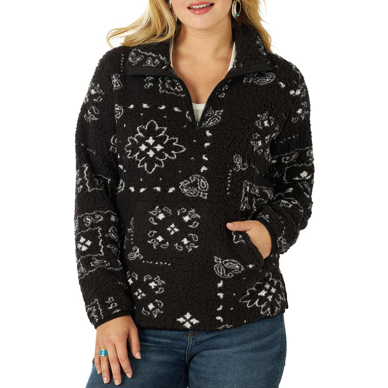 Wrangler Women's Retro Bandana Quarter Zip Sherpa Pullover