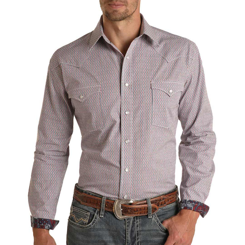 Rough Stock Men's Dobby Print Snap Shirt