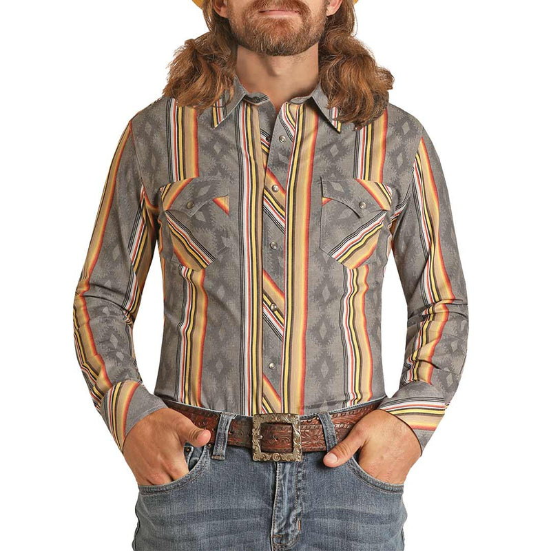 Rock & Roll Cowboy Men's Stripe Print Snap Shirt