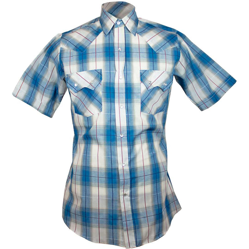 Ely Cattleman Men's Short Sleeve Windowpane Plaid Snap Shirt