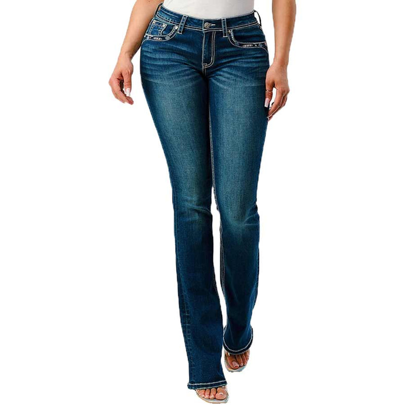 Grace in LA Women's Zig-Zag Pocket Bootcut Jeans