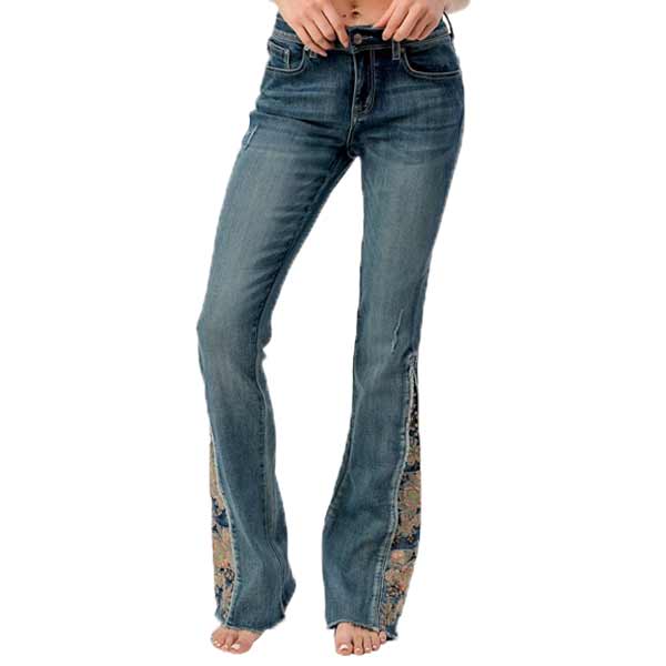 Grace in LA Women's Floral Inset Flare Leg Jeans