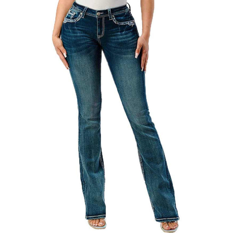 Grace In LA Women's Aztec Easy Bootcut Jeans