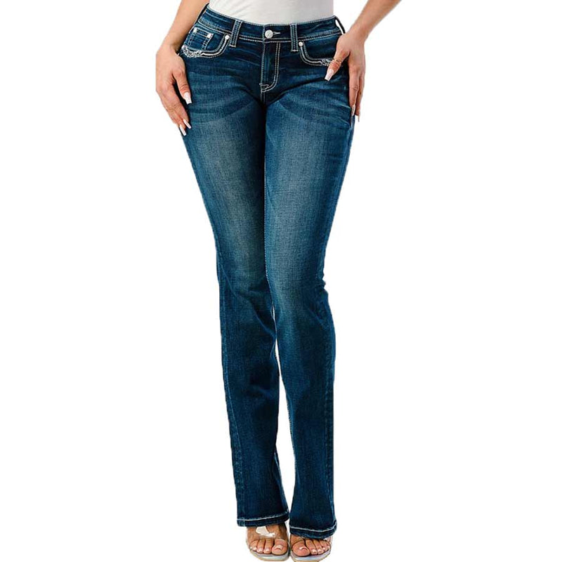 Grace in LA Women's Dreamcatcher Pocket Bootcut Jeans