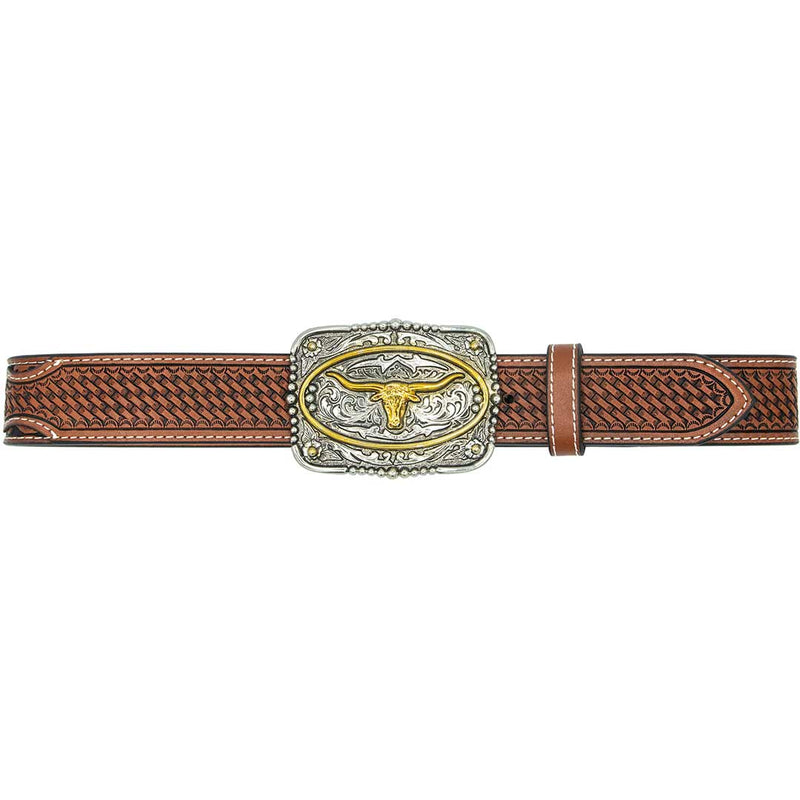 AndWest Kids’ Square Longhorn Tooled Buckle Belt