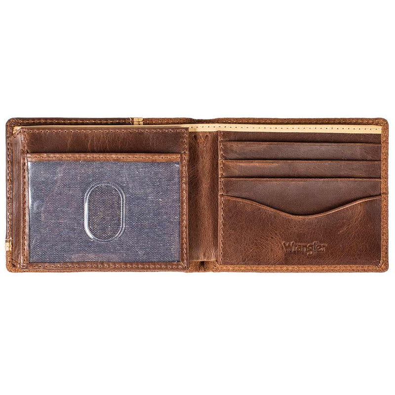 Wrangler Men's Contrast Corner Leather Bifold Wallet